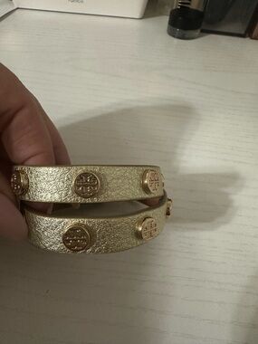Tory Burch Metallic Gold Double-Wrap Logo Bracelet